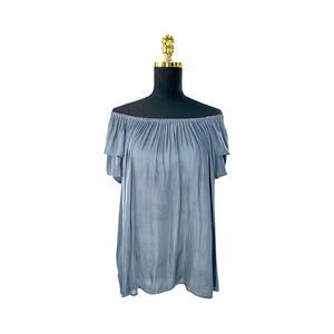 LOFT Women's Blue Cold Shoulder Flutter Sleeve Blouse Off Shoulder XL
